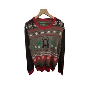 UGLY CHRISTMAS Sweater Birthday Boy Pullover Red/Silver Knit Men's Sz Large
